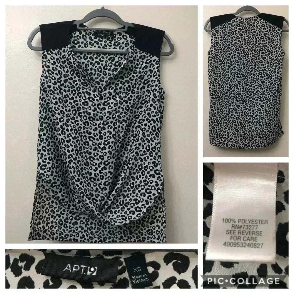 Leopard Print Black/Silver Top‎ w/front twist Sz XS